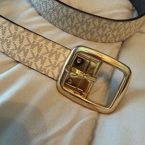 Michael Kors Gray Monogram Belt with Gold Buckle
